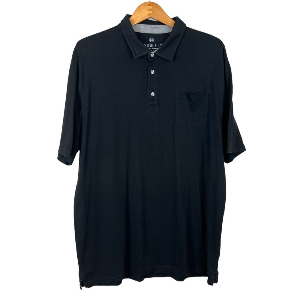 Free Fly Polo Shirt Mens 3XL‎ Black Bamboo Viscose Cotton Short Sleeve Casual